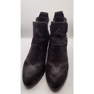 Taos Women's Howdy Black Suede Leather Harness Side Zip Western Ankle Boots 10